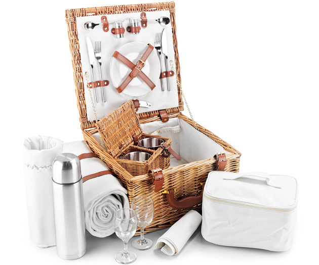 Luxury Fitted Picnic Hamper Basket, 2-Person (15")